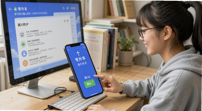 专升本学生使用确认键APP打卡学习场景图