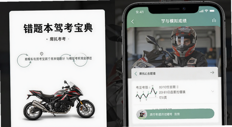 摩托车驾考宝典错题本与模拟考成绩页面预览图
