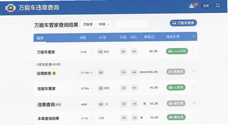 万能车管家违章查询结果列表页面预览图
