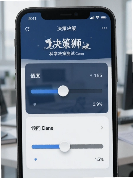 决策狮 科学决策测试界面 手机屏幕显示权重滑块与倾向百分比