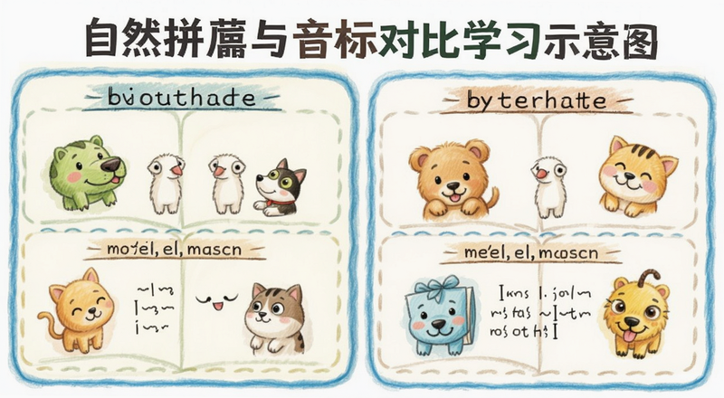 自然拼读与音标对比学习示意图