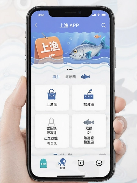 上渔APP首页功能布局示意图