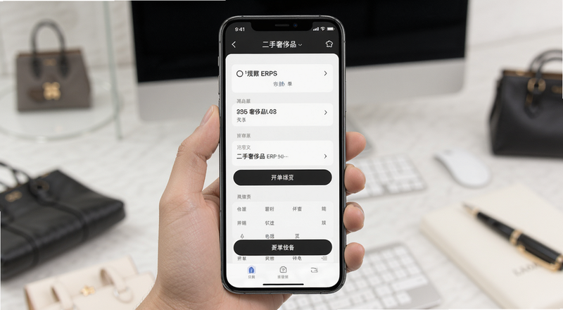 二手奢侈品ERP手机端开单界面预览图