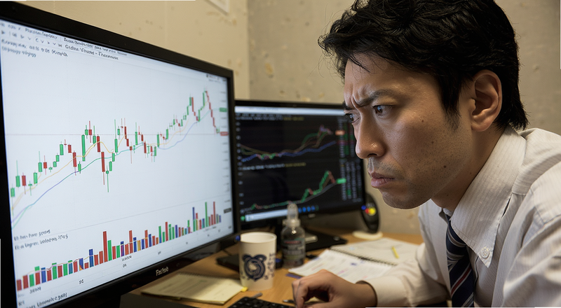 交易者盯着K线图表情凝重