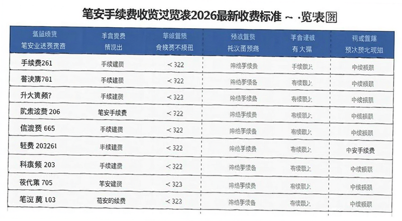 笔安手续费2026最新收费标准一览表预览图