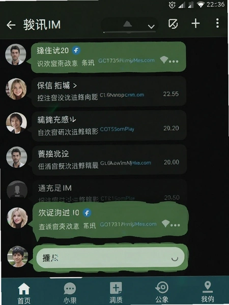 有讯IM聊天界面截图 显示消息列表和底部导航栏