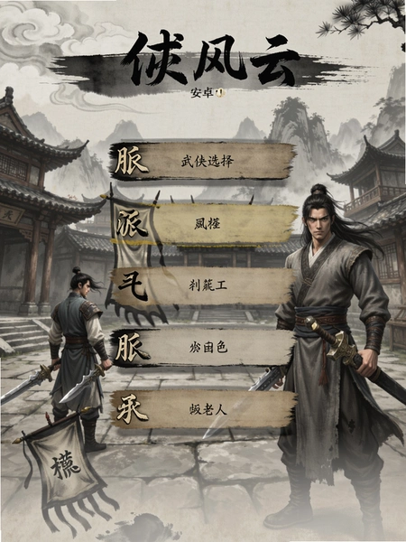 武侠风云安卓版 门派选择界面 国风写实
