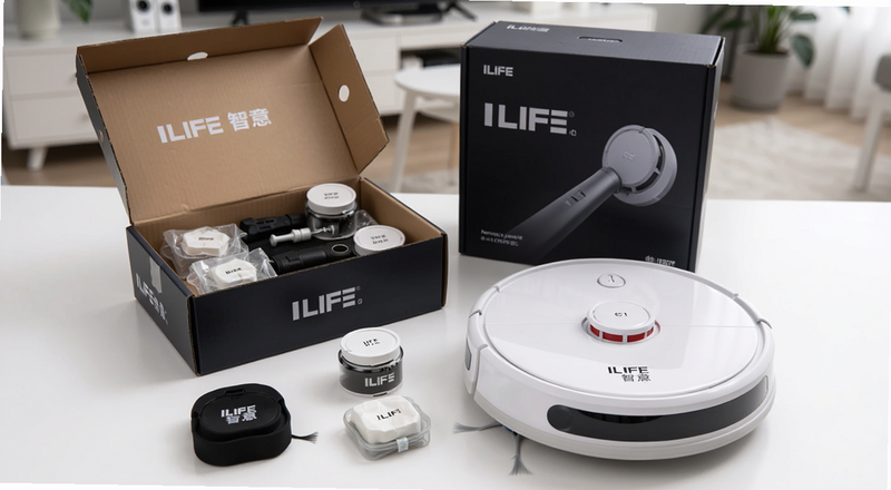ILIFE智意扫地机器人开箱配件展示图