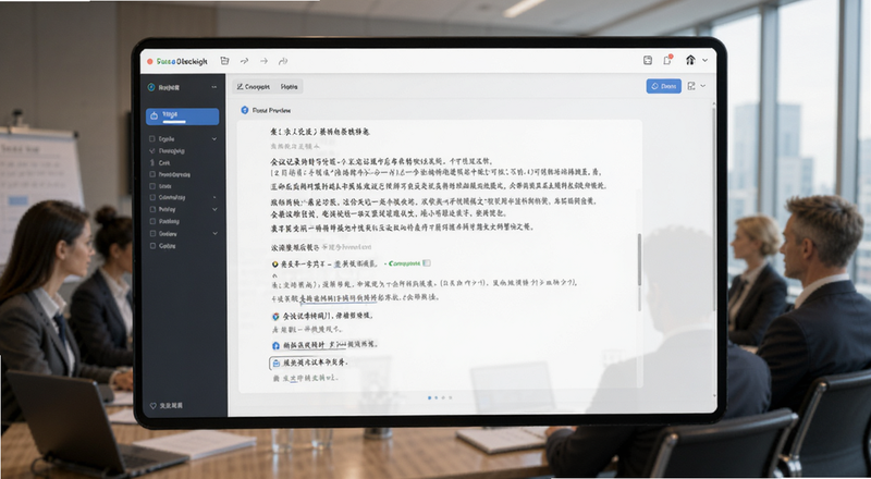会议记录转写后文字整理编辑界面预览图