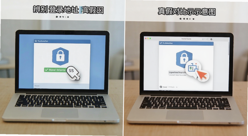 辨别边登录地址真假的对比示意图