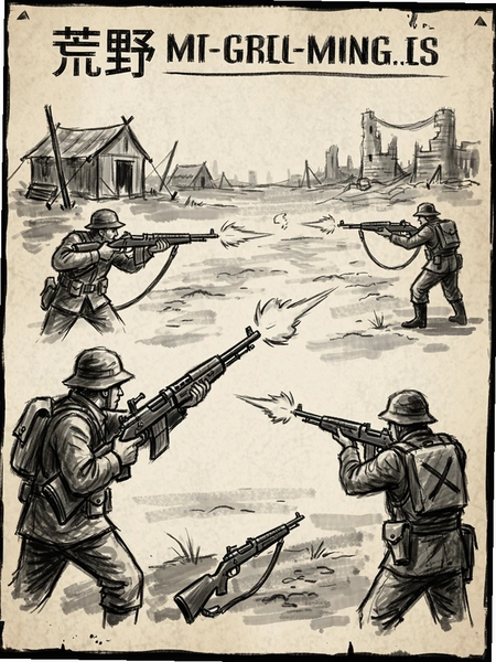 荒野射击战场手绘武器战斗场景预览图