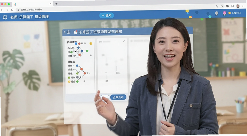 老师使用乐算园丁班级管理发布通知界面预览图