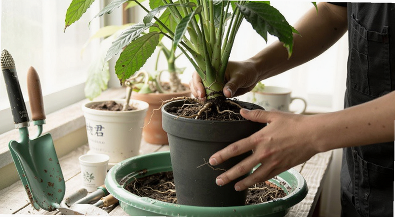 植物君换盆修根图