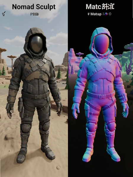 Nomad Sculpt PBR��Ⱦ��MatCap��ɫģʽ�Ա�ͼ
