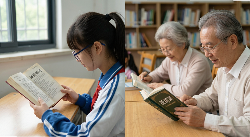 不同年龄段使用汉语词典场景图 学生老人查词
