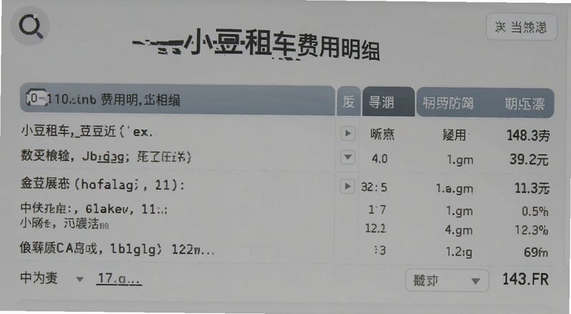 小豆租车费用明细截图