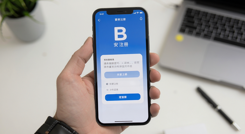 手机屏幕显示B安注册页面操作界面预览图