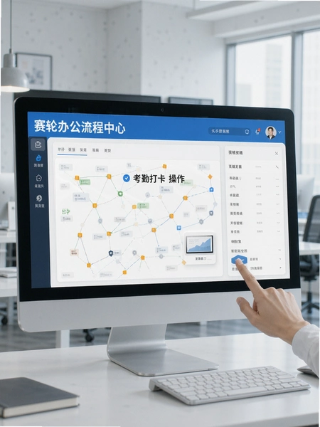 赛轮办公流程中心与考勤打卡操作界面预览图