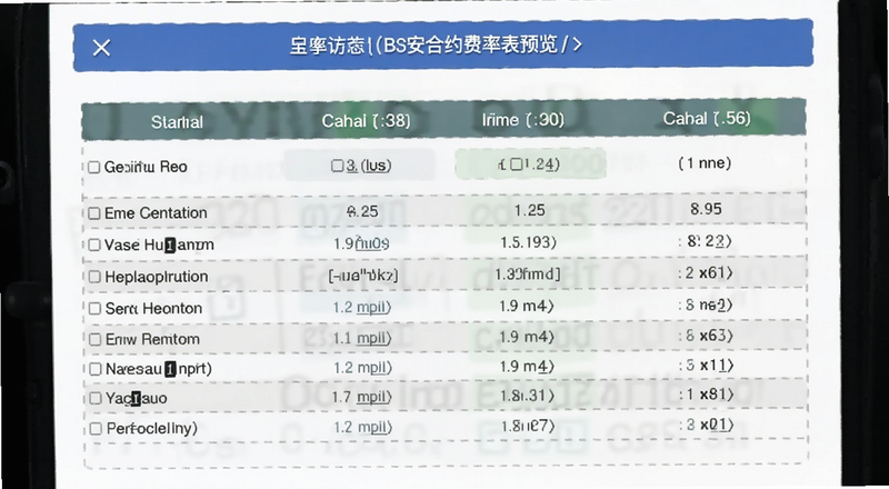 B安合约费率表预览图