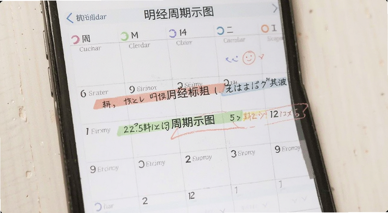 手机日历标注月经周期示意图