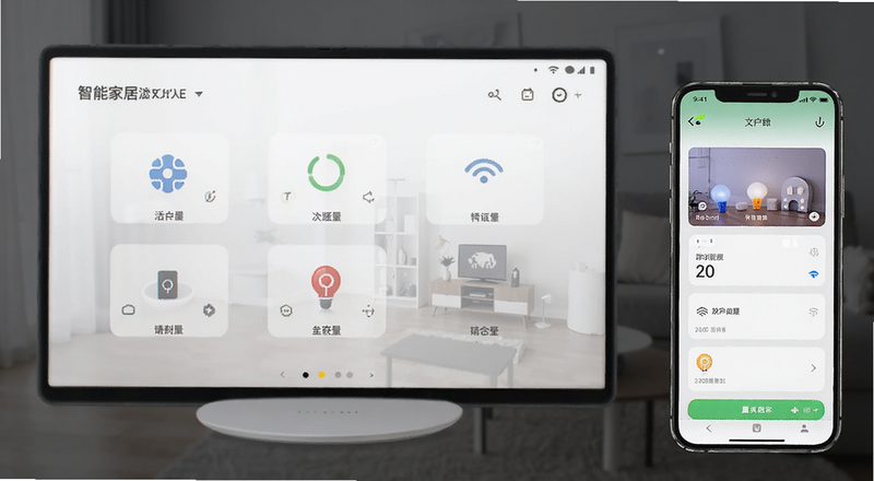 智能家居中控屏幕与手机APP联动界面预览图