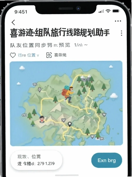 喜游迹组队旅行线路规划助手队友位置同步地图预览图