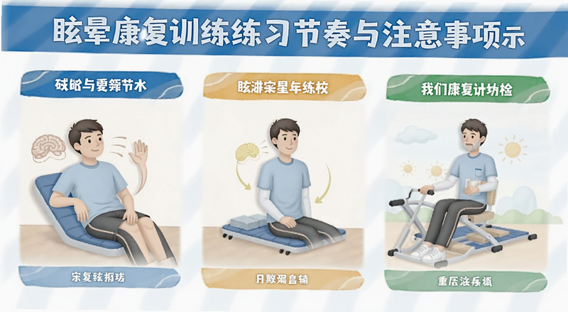 眩晕康复训练练习节奏与注意事项示意图