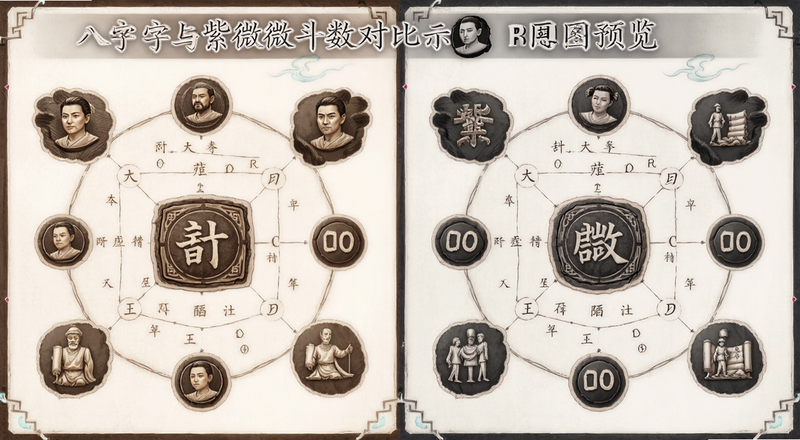 八字与紫微斗数对比示意图预览图