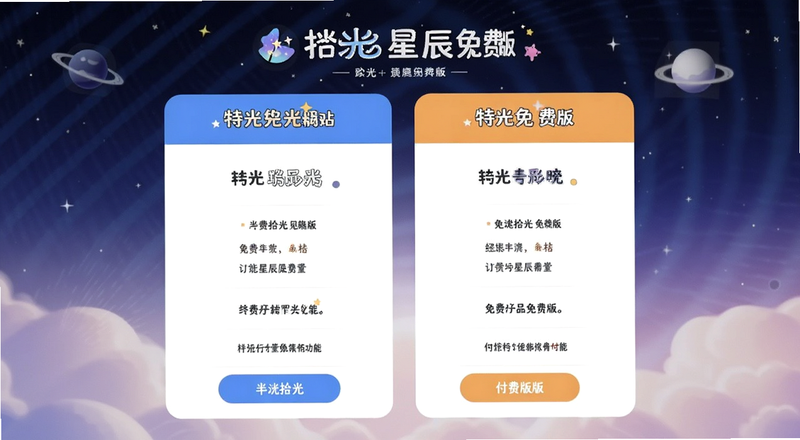shine拾光免费星辰免费版付费版功能对比界面预览图