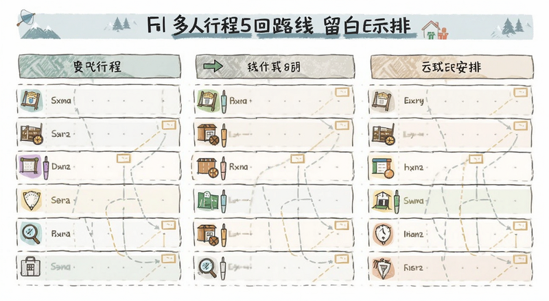 多人行程每日路线留白安排示意图