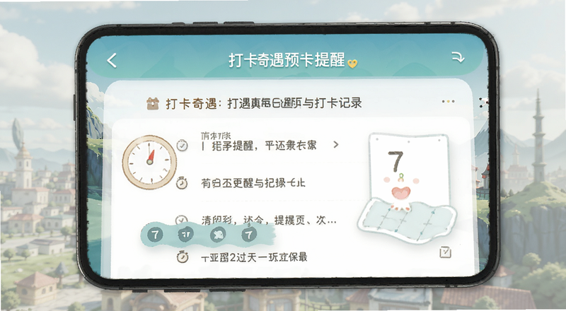 打卡奇遇每日提醒与打卡记录页面预览图