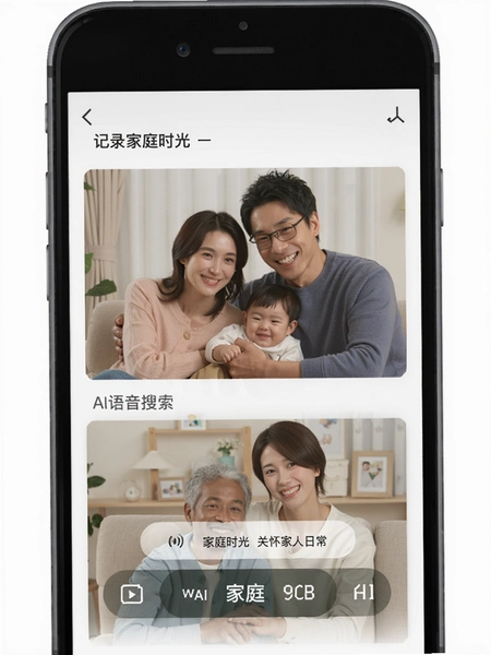一屋-记录家庭时光 关怀家人日常 AI语音搜索家庭照片界面
