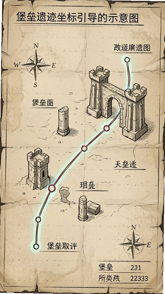堡垒遗迹坐标引导线示意图