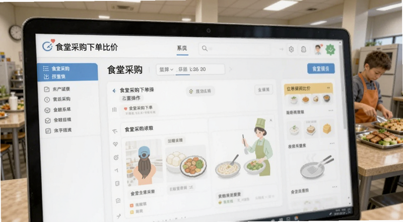食堂采购下单比价操作界面预览图