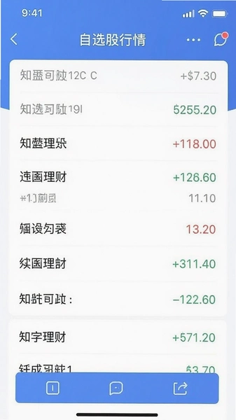 知己理财自选股行情列表界面