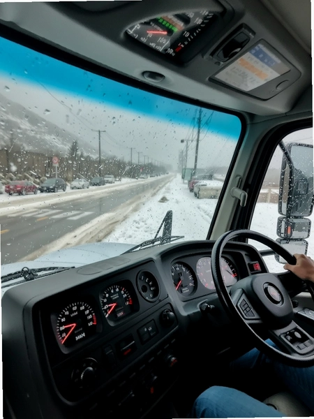 卡车遨游世界 驾驶室内部视角 仪表盘 雨雪天气