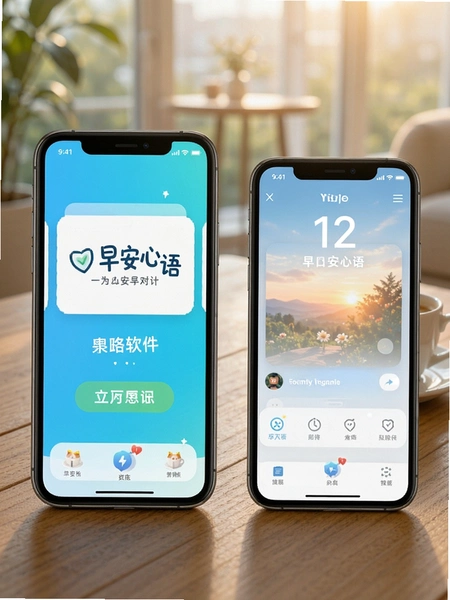 早安心语与同类软件界面风格对比示意图
