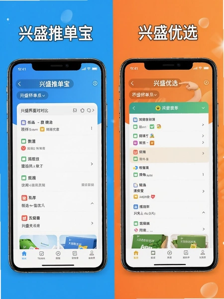 兴盛推单宝与兴盛优选界面对比图