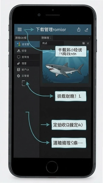 SharkDroid下载管理界面功能标注图