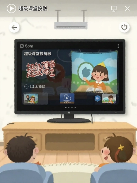 超级课堂投屏到电视的操作界面示意图