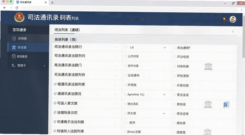 司法通讯录法院列表界面预览图