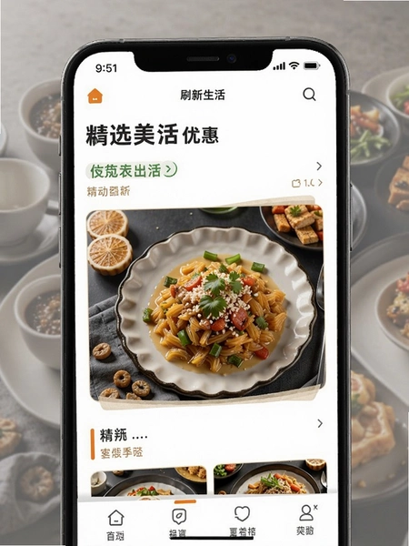 刷新生活APP精选美食优惠页面示意图