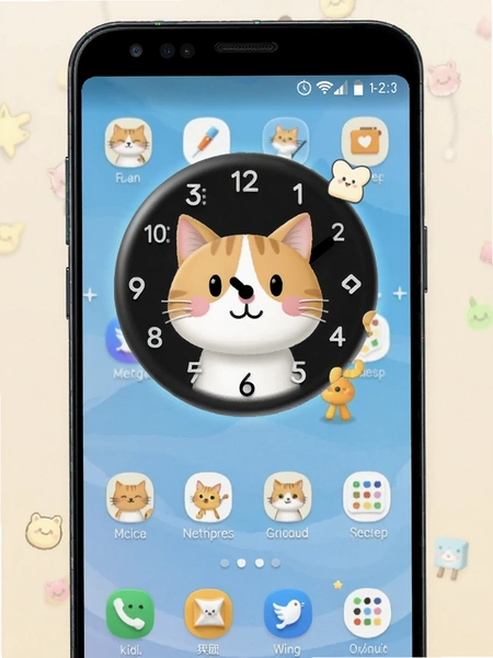 主题商店安卓手机桌面猫咪时钟组件效果图