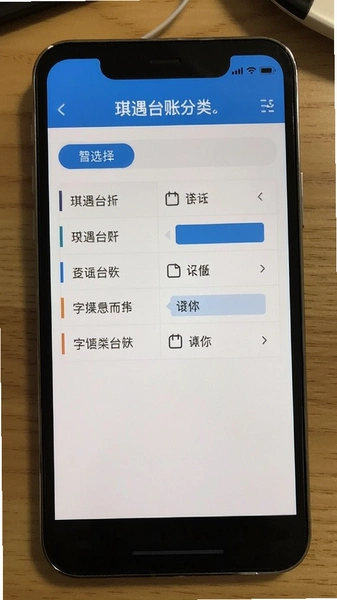 琪遇台账分类选择界面