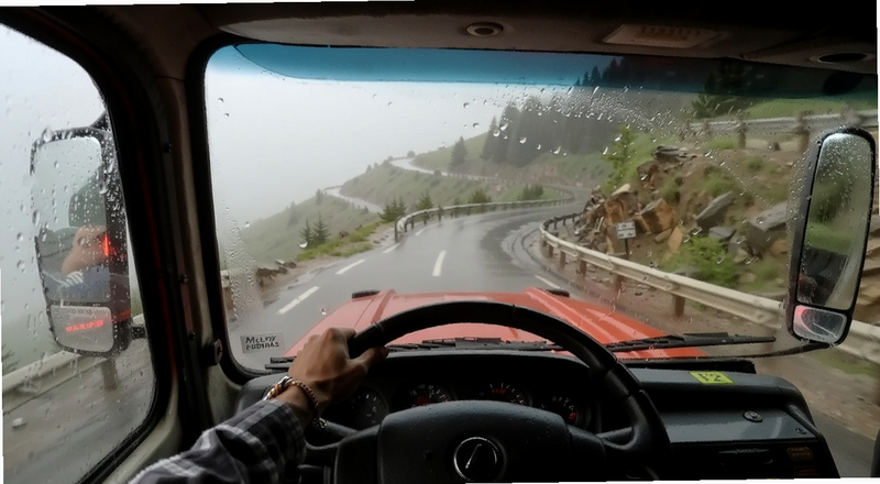 卡车雨天山路驾驶场景预览图