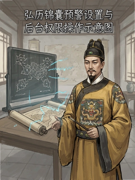 弘历锦囊预警设置与后台权限操作示意图