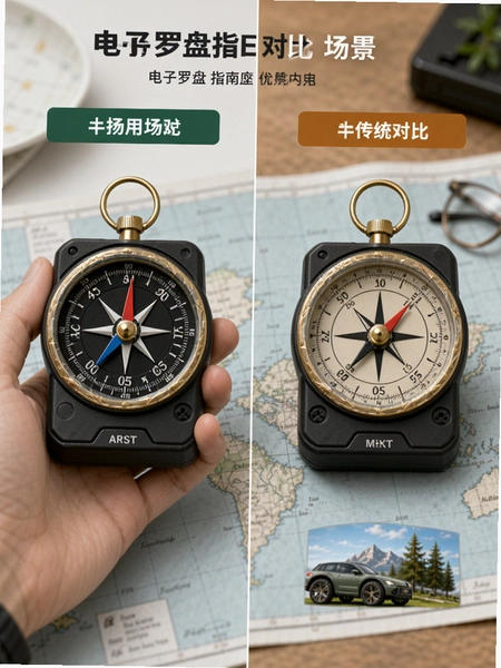 电子罗盘指南针 与传统指南针对比 使用场景图