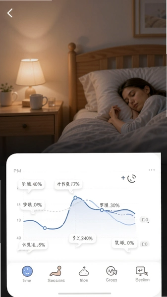 睡眠趋势折线图与作息建议界面