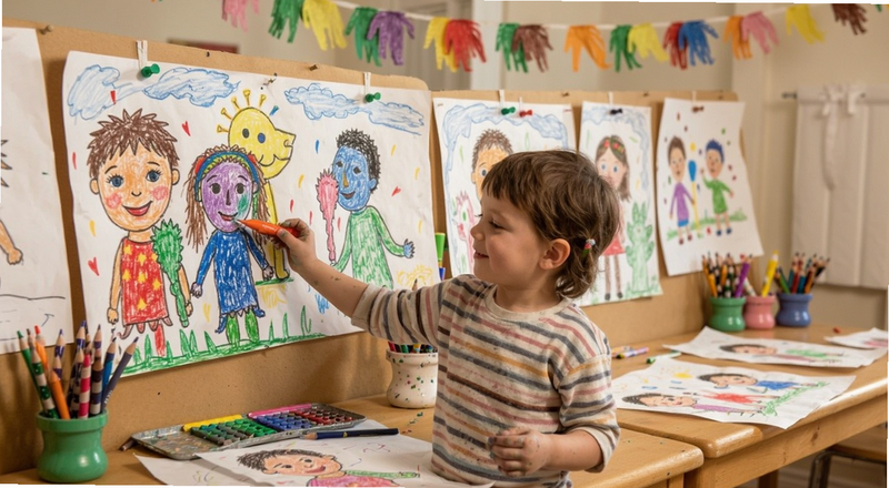 孩子完成涂色作品展示