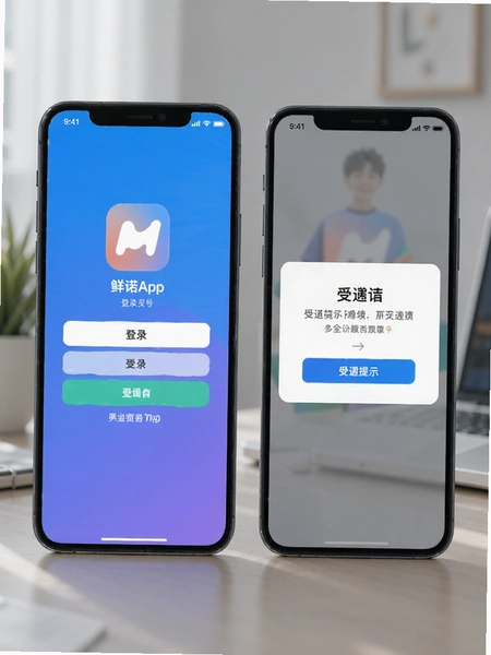 鲜诺App登录页与受邀提示界面预览图